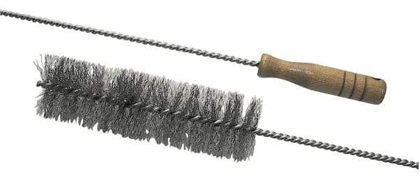 Schaefer Brush - 2-1/8" Diam, 7" Bristle Length, Boiler & Furnace Stainless Steel Brush - Standard Wood Handle, 48" OAL - USA Tool & Supply