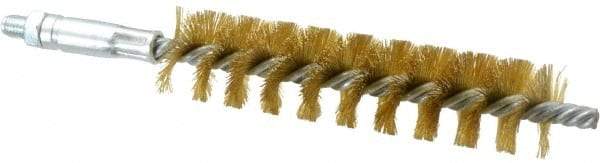 Schaefer Brush - 4" Brush Length, 15/16" Diam, Double Stem, Single Spiral Tube Brush - 6-1/4" Long, Brass, 1/4-28 Male Connection - USA Tool & Supply