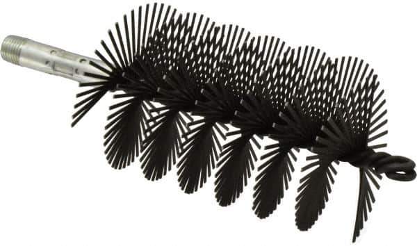 Schaefer Brush - 4-1/2" Scraper Length, 3" Diam, Flat Wire Single Spiral Flue Scraper - 7-3/4" Long, Tempered Steel Wire, 1/4" NPSM Male Connection - USA Tool & Supply