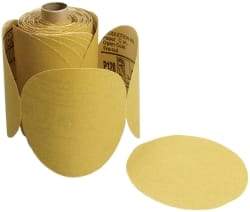 3M - 5" Diam, 220 Grit FEPA, Aluminum Oxide Adhesive PSA Disc - Gold, C Weighted Backing, Flexible, 12,000 Max RPM - USA Tool & Supply