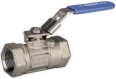 NIBCO - 1-1/2" Pipe, Carbon Steel Standard Ball Valve - 1 Piece, Inline - One Way Flow, FNPT x FNPT Ends, Lever Handle, 1,500 WOG - USA Tool & Supply