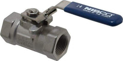 NIBCO - 3/4" Pipe, Reduced Port, Carbon Steel Standard Ball Valve - 1 Piece, Inline - One Way Flow, FNPT x FNPT Ends, Locking Lever Handle, 2,000 WOG - USA Tool & Supply