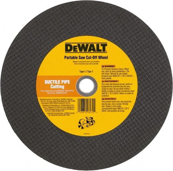 DeWALT - 12" 24 Grit Aluminum Oxide Cutoff Wheel - 1/8" Thick, 20mm Arbor, 6,400 Max RPM, Use with Gas Powered Saws - USA Tool & Supply