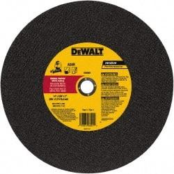 DeWALT - 14" 24 Grit Aluminum Oxide Cutoff Wheel - 0.109" Thick, 1" Arbor, 4,300 Max RPM, Use with Stationary Tools - USA Tool & Supply