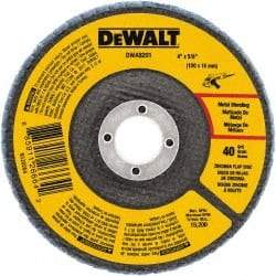DeWALT - 40 Grit, 4" Disc Diam, 5/8" Center Hole, Type 29 Zirconia Alumina Flap Disc - 15,200 Max RPM, Poly Cotton Backing, Arbor Attaching System, Coated - USA Tool & Supply