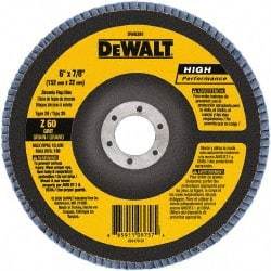 DeWALT - 60 Grit, 6" Disc Diam, 7/8" Center Hole, Type 29 Zirconia Alumina Flap Disc - 10,100 Max RPM, Poly Cotton Backing, Arbor Attaching System, Coated - USA Tool & Supply