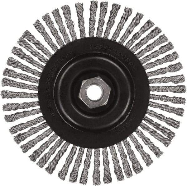 DeWALT - 6-1/2" OD, 5/8-11 Arbor Hole, Stringer Bead Stainless Steel Wheel Brush - 3/8" Face Width, 7/8" Trim Length, 0.02" Filament Diam, 9,000 RPM - USA Tool & Supply
