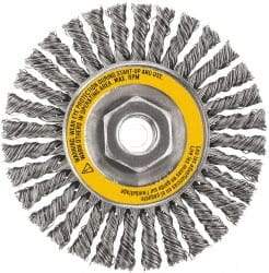 DeWALT - 4" OD, 5/8-11 Arbor Hole, Stringer Bead Stainless Steel Wheel Brush - 3/8" Face Width, 7/8" Trim Length, 0.02" Filament Diam, 20,000 RPM - USA Tool & Supply