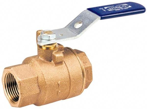 NIBCO - 1-1/4" Pipe, Standard Port, Bronze Standard Ball Valve - 2 Piece, Inline - One Way Flow, FNPT x FNPT Ends, Lever Handle, 600 WOG, 150 WSP - USA Tool & Supply