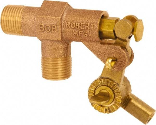 Control Devices - 1" Pipe, Brass, Angle Pattern-Single Seat, Mechanical Float Valve - 100 psi, MIP End Connections - USA Tool & Supply