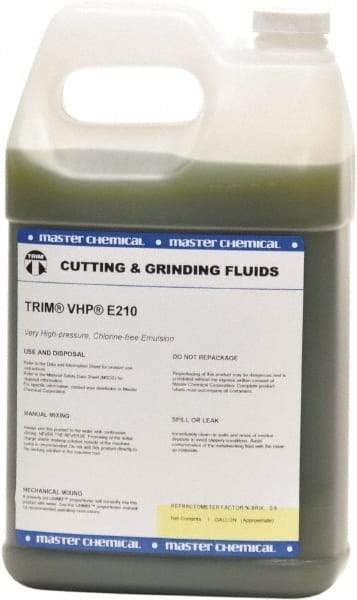 Master Fluid Solutions - Trim VHP E210, 1 Gal Bottle Emulsion Fluid - Water Soluble, For Cutting, Drilling, Sawing, Grinding - USA Tool & Supply