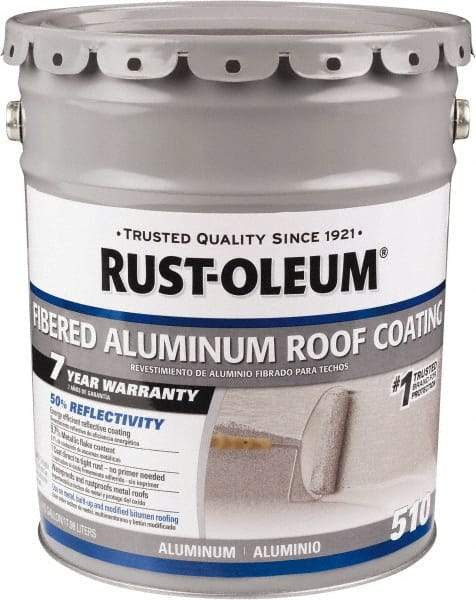 Rust-Oleum - 5 Gal Pail Aluminum Fibered Aluminum Roof Coating - 50 Sq Ft/Gal Coverage, 459 g/L VOC Content, Mildew Resistant, Long Term Durability & Weather Resistance - USA Tool & Supply