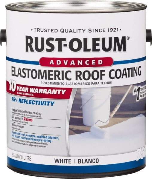 Rust-Oleum - 1 Gal Can White Elastomeric Roof Coating - 65 Sq Ft/Gal Coverage, Mildew Resistant, Long Term Durability & Weather Resistance - USA Tool & Supply