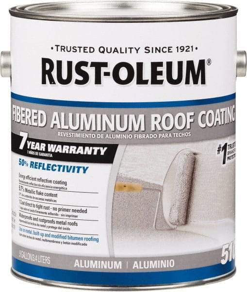 Rust-Oleum - 1 Gal Can Aluminum Fibered Aluminum Roof Coating - 50 Sq Ft/Gal Coverage, 459 g/L VOC Content, Mildew Resistant, Long Term Durability & Weather Resistance - USA Tool & Supply