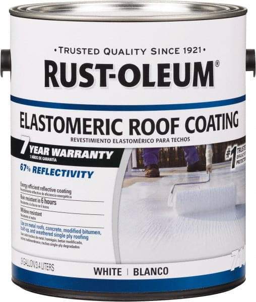 Rust-Oleum - 1 Gal Can White Elastomeric Roof Coating - 65 Sq Ft/Gal Coverage, Mildew Resistant, Long Term Durability & Weather Resistance - USA Tool & Supply