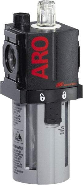 ARO/Ingersoll-Rand - 3/8" NPT, 150 Max psi Compact Modular Lubricator - Polycarbonate Bowl, Aluminum Body, 105 CFM, 125°F Max Temp, 2.2" Long x 2.24" Wide x 5.99" High - USA Tool & Supply
