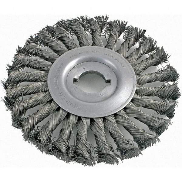 Brush Research Mfg. - 6" OD, 1/2 & 5/8" Arbor Hole, Knotted Carbon Wheel Brush - 5/8" Face Width, 1-7/16" Trim Length, 8,000 RPM - USA Tool & Supply