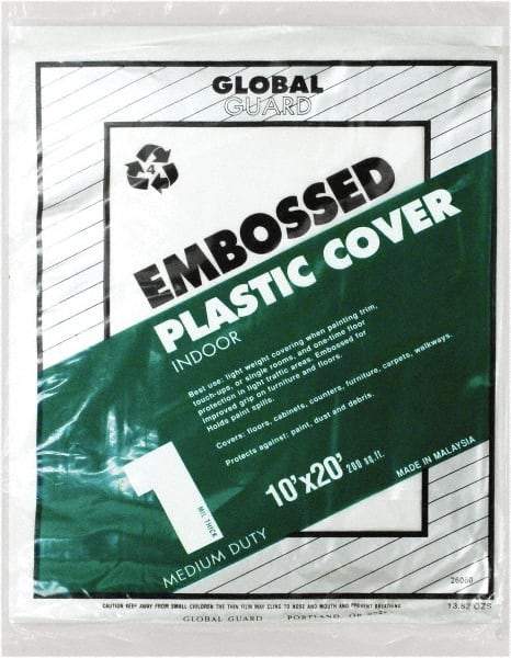 Premier Paint Roller - Medium Weight Plastic Drop Cloth - 20' x 10', 1 mil Thick, Off White - USA Tool & Supply