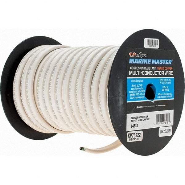 EastPenn - 14 AWG, 3 Strand, 100' OAL, Tinned Copper Hook Up Wire - White Thermoplastic Jacket - USA Tool & Supply