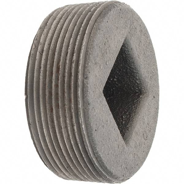 Made in USA - Class 150, 2" Black Pipe Countersunk Square Plug - Threaded, Malleable Iron - USA Tool & Supply