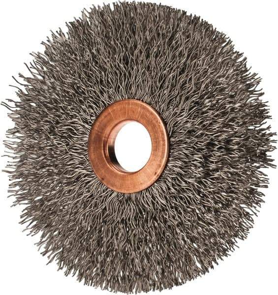 Value Collection - 3" OD, 1/2" Arbor Hole, Crimped Stainless Steel Wheel Brush - 3/8" Face Width, 1" Trim Length, 0.012" Filament Diam, 15,000 RPM - USA Tool & Supply