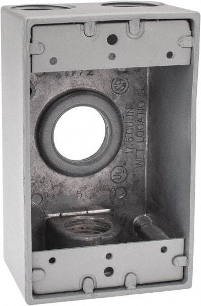 Thomas & Betts - 1 Gang, (4) 3/4" Knockouts, Aluminum Rectangle Outlet Box - 4-1/2" Overall Height x 2-1/2" Overall Width x 2" Overall Depth, Weather Resistant - USA Tool & Supply