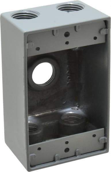 Thomas & Betts - 1 Gang, (5) 1/2" Knockouts, Aluminum Rectangle Outlet Box - 4-1/2" Overall Height x 2-1/2" Overall Width x 2" Overall Depth, Weather Resistant - USA Tool & Supply