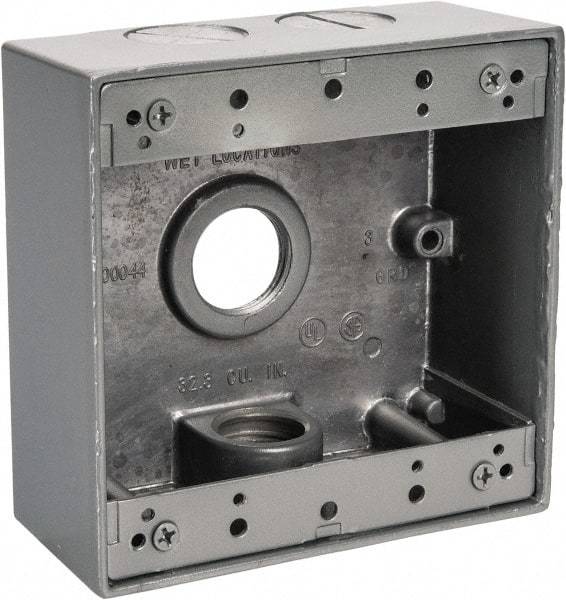 Thomas & Betts - 2 Gang, (4) 3/4" Knockouts, Aluminum Square Outlet Box - 4-9/16" Overall Height x 4-5/8" Overall Width x 2-1/16" Overall Depth, Weather Resistant - USA Tool & Supply