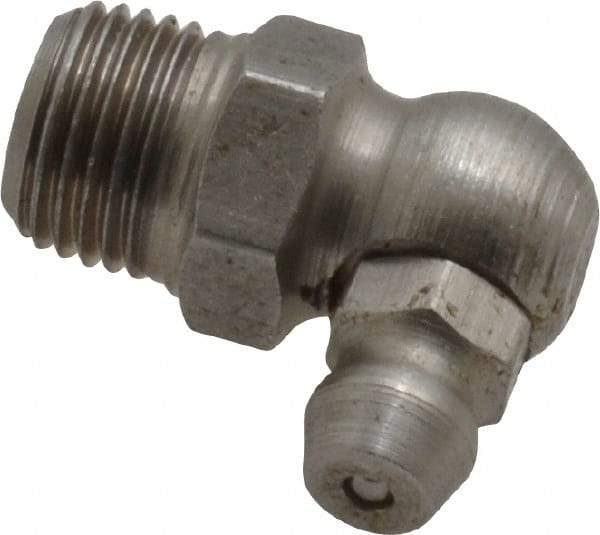 PRO-LUBE - 90° Head Angle, 1/8-27 PTF Stainless Steel Standard Grease Fitting - 7/16" Hex, 21.3mm Overall Height, 7.6mm Shank Length, Zinc Plated Finish - USA Tool & Supply