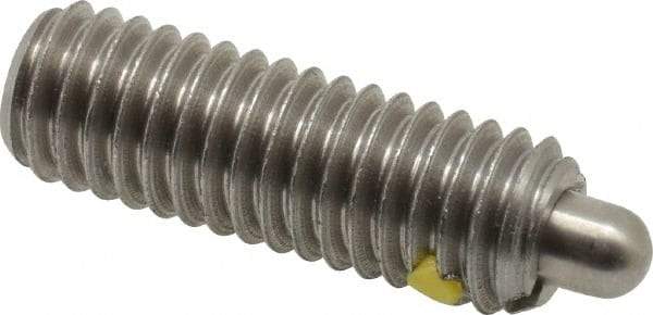 Vlier - 3/8-16, 1-1/8" Thread Length, 3/16" Plunger Projection, Stainless Steel Threaded Spring Plunger - 0.186 - 3/16" Max Plunger Diam, 1-1/8" Plunger Length, 2.8 Lb Init End Force, 7.2 Lb Final End Force - USA Tool & Supply