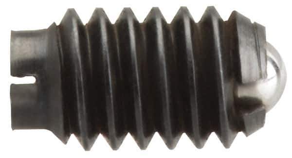 Vlier - 5/8-11, 0.375" Ball Diam, 0.984" Body Length, 0.096" Max Ball Reach, Threaded Ball Plunger - Stainless Steel Body, Stainless Steel Ball, 7 Lb Initial End Force, 50 Lb Final End Force - USA Tool & Supply