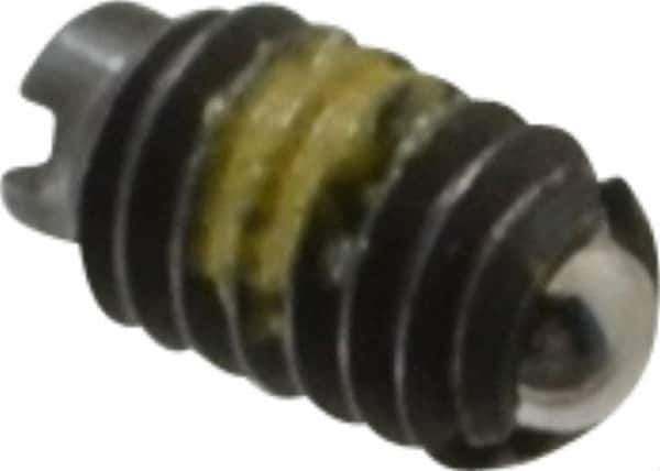 Vlier - 4-48, 0.062" Ball Diam, 0.187" Body Length, 0.02" Max Ball Reach, Threaded Ball Plunger - Steel Body, Steel Ball, 0.13 Lb Initial End Force, 0.5 Lb Final End Force, Locking Element - USA Tool & Supply