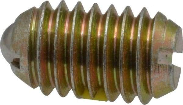 Vlier - 3/8-16, 0.188" Ball Diam, 0.625" Body Length, 0.048" Max Ball Reach, Threaded Ball Plunger - Steel Body, Steel Ball, 6 Lb Initial End Force, 21 Lb Final End Force, Locking Element - USA Tool & Supply