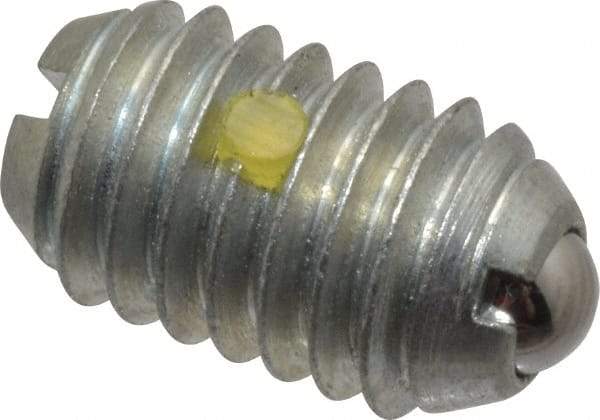 Vlier - 3/8-16, 0.188" Ball Diam, 0.625" Body Length, 0.048" Max Ball Reach, Threaded Ball Plunger - Steel Body, Steel Ball, 2.5 Lb Initial End Force, 5 Lb Final End Force, Locking Element - USA Tool & Supply