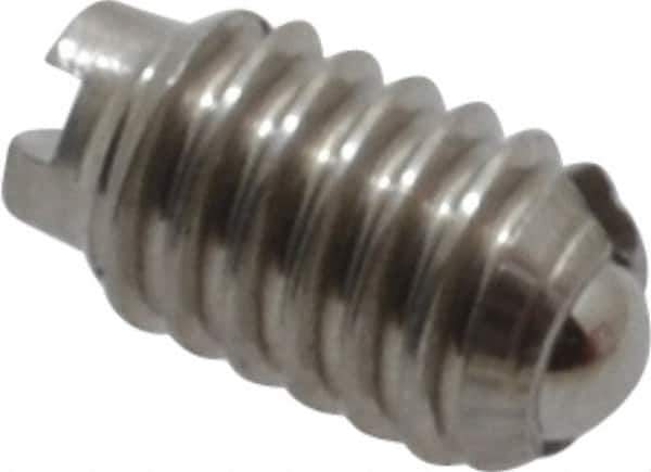 Vlier - 4-48, 0.062" Ball Diam, 0.187" Body Length, 0.02" Max Ball Reach, Threaded Ball Plunger - Stainless Steel Body, Stainless Steel Ball, 0.13 Lb Initial End Force, 0.5 Lb Final End Force - USA Tool & Supply