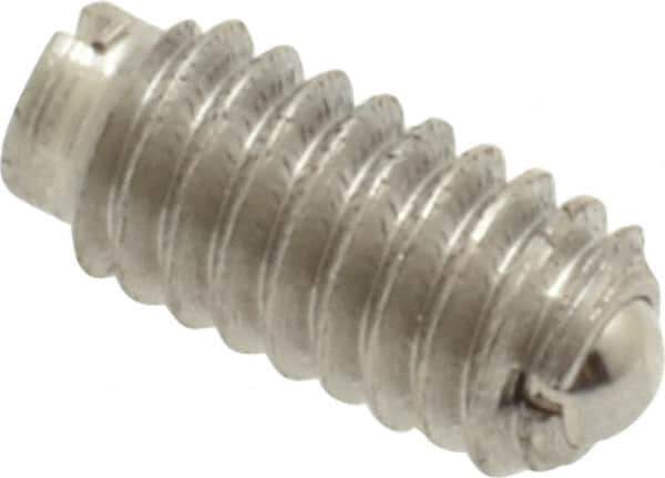 Vlier - 8-32, 0.094" Ball Diam, 0.344" Body Length, 0.025" Max Ball Reach, Threaded Ball Plunger - Stainless Steel Body, Stainless Steel Ball, 0.5 Lb Initial End Force, 1.25 Lb Final End Force - USA Tool & Supply