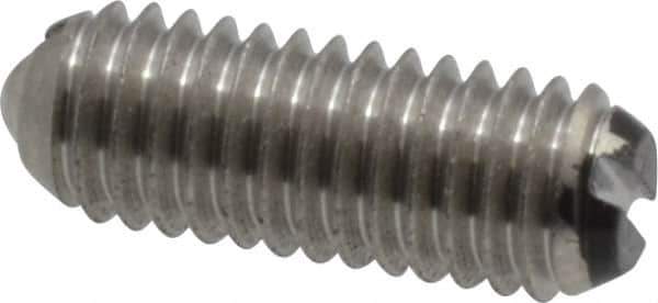 Vlier - 10-32, 0.094" Ball Diam, 0.513" Body Length, 0.025" Max Ball Reach, Threaded Ball Plunger - Stainless Steel Body, Stainless Steel Ball, 1.5 Lb Initial End Force, 3 Lb Final End Force - USA Tool & Supply