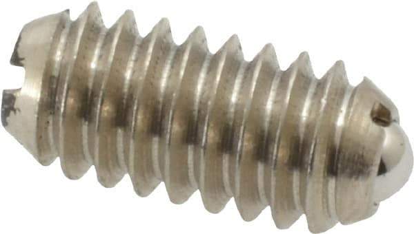 Vlier - 1/4-20, 0.125" Ball Diam, 0.531" Body Length, 0.035" Max Ball Reach, Threaded Ball Plunger - Stainless Steel Body, Stainless Steel Ball, 3 Lb Initial End Force, 7 Lb Final End Force - USA Tool & Supply