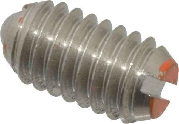 Vlier - 5/16-18, 0.156" Ball Diam, 0.578" Body Length, 0.04" Max Ball Reach, Threaded Ball Plunger - Stainless Steel Body, Stainless Steel Ball, 6 Lb Initial End Force, 17 Lb Final End Force - USA Tool & Supply