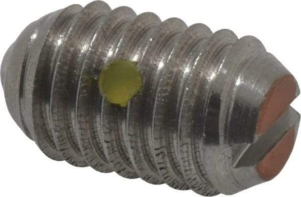 Vlier - 3/8-16, 0.188" Ball Diam, 0.625" Body Length, 0.048" Max Ball Reach, Threaded Ball Plunger - Stainless Steel Body, Stainless Steel Ball, 6 Lb Initial End Force, 21 Lb Final End Force, Locking Element - USA Tool & Supply