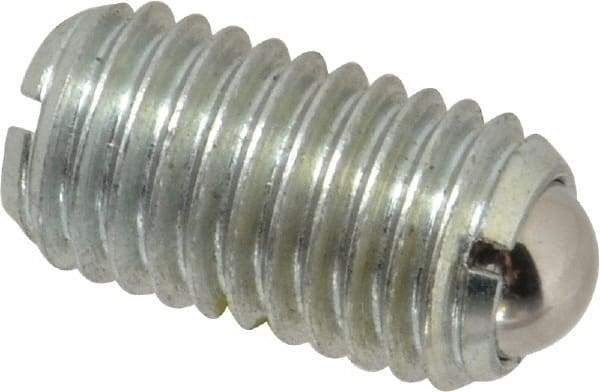 Vlier - M12x1.75, 8mm Ball Diam, 22mm Body Length, 2.5mm Max Ball Reach, Threaded Ball Plunger - Steel Body, Steel Ball, 2.25 Lb Initial End Force, 4.5 Lb Final End Force, Locking Element - USA Tool & Supply