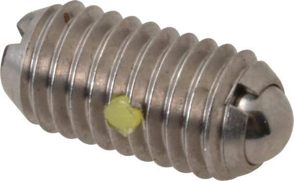 Vlier - M8x1.25, 5mm Ball Diam, 16mm Body Length, 1.5mm Max Ball Reach, Threaded Ball Plunger - Stainless Steel Body, Stainless Steel Ball, 3.37 Lb Initial End Force, 6.75 Lb Final End Force, Locking Element - USA Tool & Supply