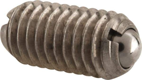 Vlier - M8x1.25, 5mm Ball Diam, 16mm Body Length, 1.5mm Max Ball Reach, Threaded Ball Plunger - Stainless Steel Body, Stainless Steel Ball, 9 Lb Initial End Force, 13.49 Lb Final End Force, Locking Element - USA Tool & Supply