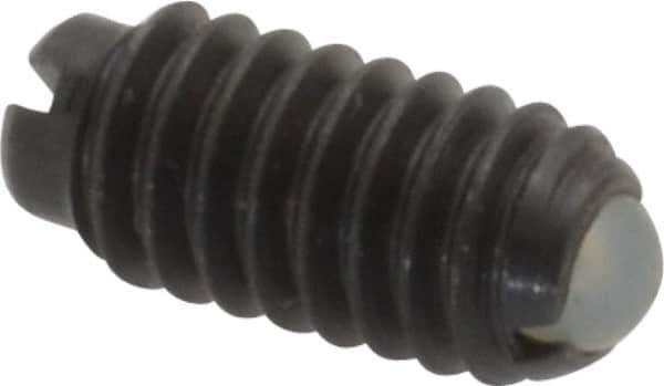 Vlier - 8-32, 0.094" Ball Diam, 0.344" Body Length, 0.025" Max Ball Reach, Threaded Ball Plunger - Steel Body, Nylon Ball, 0.5 Lb Initial End Force, 1.25 Lb Final End Force - USA Tool & Supply
