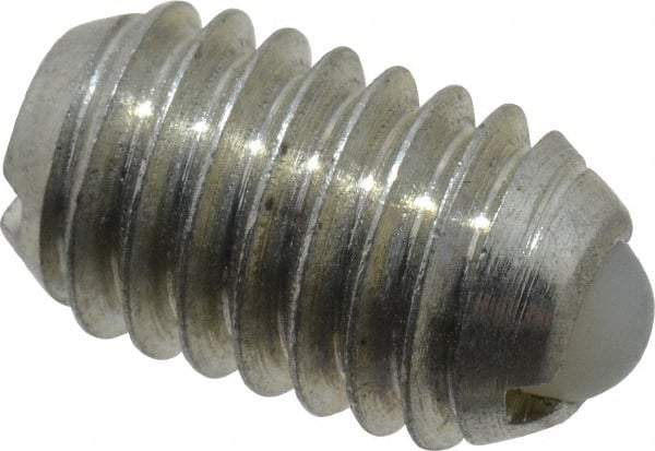 Vlier - 3/8-16, 0.188" Ball Diam, 0.625" Body Length, 0.048" Max Ball Reach, Threaded Ball Plunger - Steel Body, Nylon Ball, 2.5 Lb Initial End Force, 5 Lb Final End Force, Locking Element - USA Tool & Supply