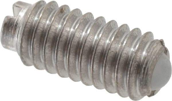 Vlier - 6-40, 0.078" Ball Diam, 0.312" Body Length, 0.023" Max Ball Reach, Threaded Ball Plunger - Stainless Steel Body, Nylon Ball, 0.5 Lb Initial End Force, 1 Lb Final End Force - USA Tool & Supply
