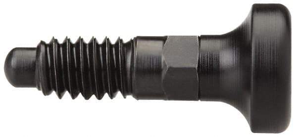 Vlier - 1/4-20, 0.16" Max Plunger Diam, 0.12 Lb Init to 0.36 Lb Final End Force, Knob Handle Plunger - Delrin Knob, 0.63" Body Length, 1/2" Length Under Head/Shoulder, 0.13" Plunger Projection - USA Tool & Supply