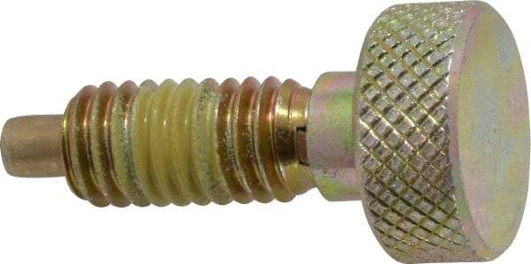 Vlier - 3/8-16, 3/4" Thread Length, 0.185" Max Plunger Diam, 1 Lb Init to 8 Lb Final End Force, Knob Handle Plunger - Knurled Knob, 0.94" Body Length, 3/4" Length Under Head/Shoulder, 0.218" Plunger Projection - USA Tool & Supply