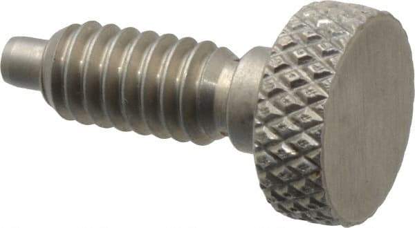 Vlier - 1/4-20, 1/2" Thread Length, 0.123" Max Plunger Diam, 1 Lb Init to 4 Lb Final End Force, Knob Handle Plunger - Knurled Knob, 0.79" Body Length, 1/2" Length Under Head/Shoulder, 1/8" Plunger Projection - USA Tool & Supply