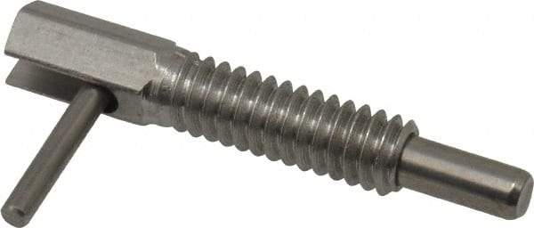 Vlier - 1/4-20, 0.8" Thread Length, 0.16" Plunger Diam, 0.5 Lb Init to 2.5 Lb Final End Force, Stainless Steel Locking L Handle Plunger - 1-1/4" Body Length, 0.8" Length Under Head, 0.38" Plunger Projection - USA Tool & Supply